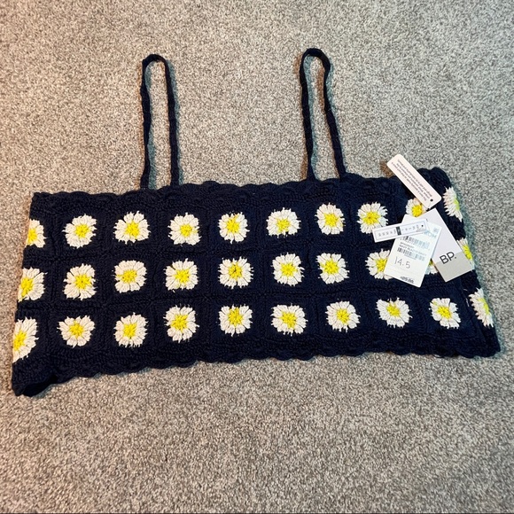 BP Crochet Crop Camisole In Navy Blazer Daisy Size XL - Picture 4 of 7